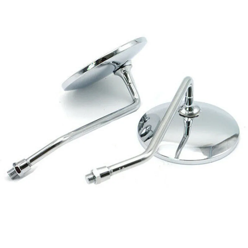 Universal Motorcycle 8mm 10mm Side Mirror Chrome Round Rearview Mirrors Old School Bobber Scooter Off-road