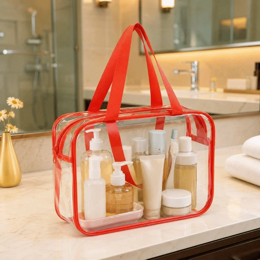 Transparent Travel Toiletry Bag Large Capacity Thickened PVC Storage Organizing Bag Zipper Portable Clear Handbag Travel