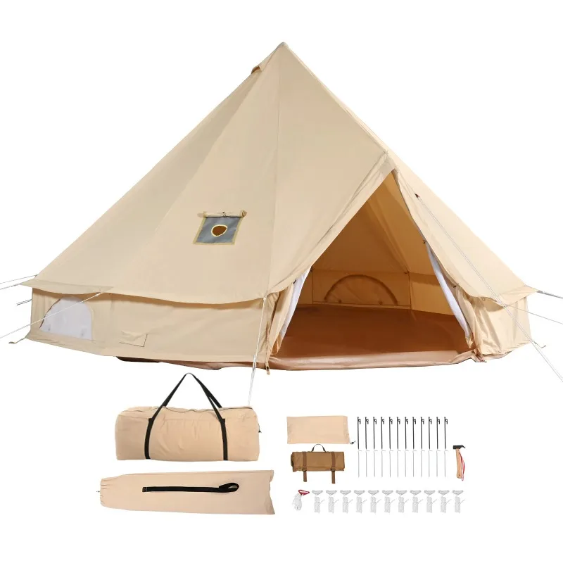 Tienda de campaña con campana de lona para 4 estaciones, lona de yurta de 13,12 pies para acampar con estufa, tienda transpirable con capacidad para 6 personas