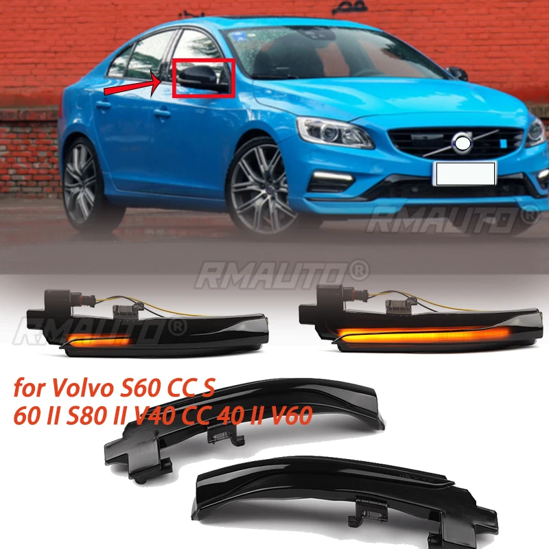 Pair Dynamic LED Turn Signal Indicator Lights for Volvo S60 CC S60 II S80 II V40 CC 40 II V60 V60 CC V70 III Side Mirror Light