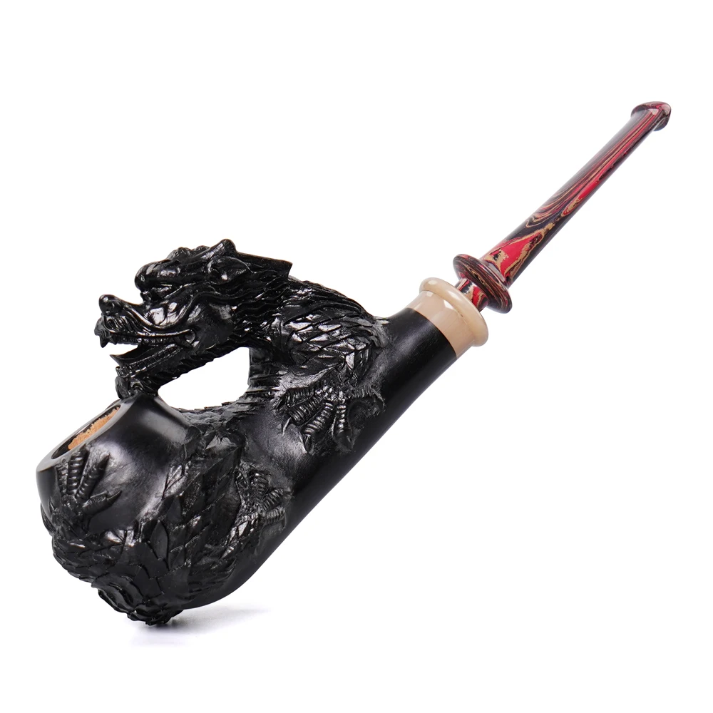 Handmade Unusual Wooden Dragon Carved Tobacco Pipe 3mm Filter Smoking Pipe For Old Father\'s Gift