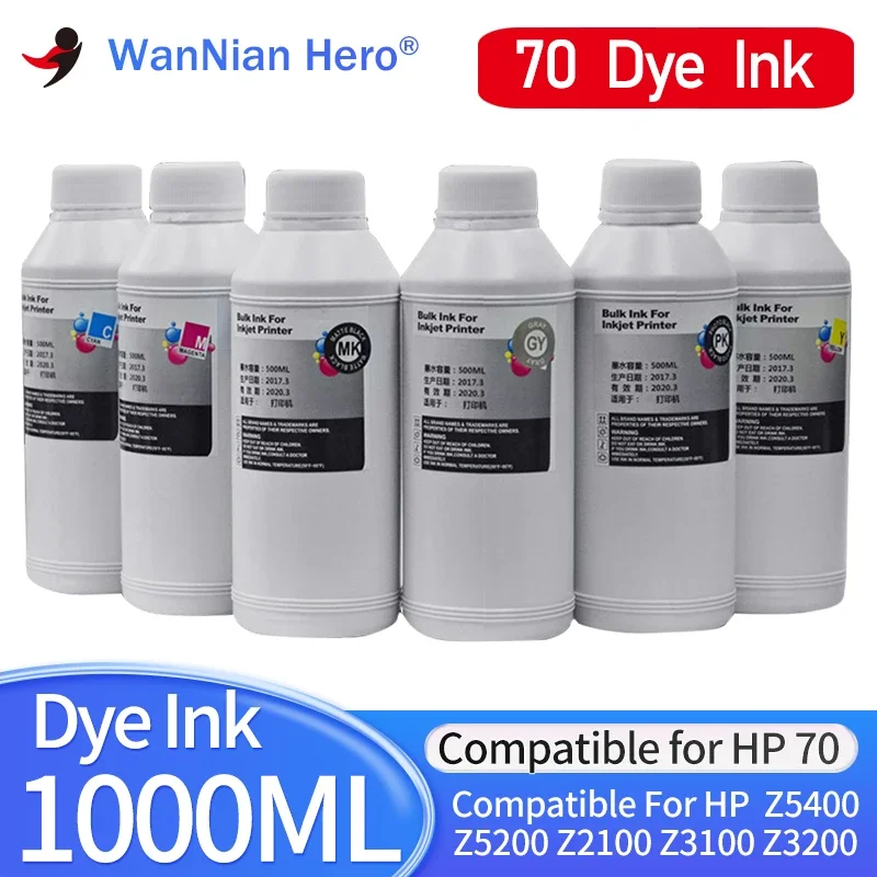 

1000ML Dye Ink for HP 70 Ink Cartridge for HP Designjet Z5400 Z5200 Z2100 Z3100 Z3200 Printer Dye Ink hp70 Ink C9448A C9449A