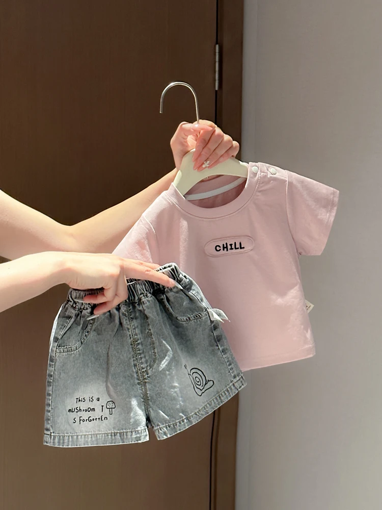 cool-stylish-baby-boys'-summer-outfit-set-2026-cotton-polyester-blend-short-sleeve-t-shirt-denim-shorts-alphabet-3d-print