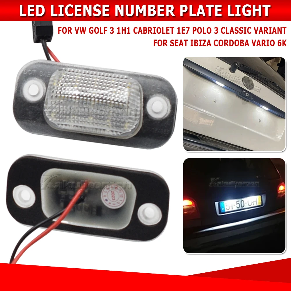 

For VW Golf Mk3 Polo 3 Classic Cabriolet Seat Ibiza Cordoba Vario 6K LED license plate lamp White Car Accessories Error Free