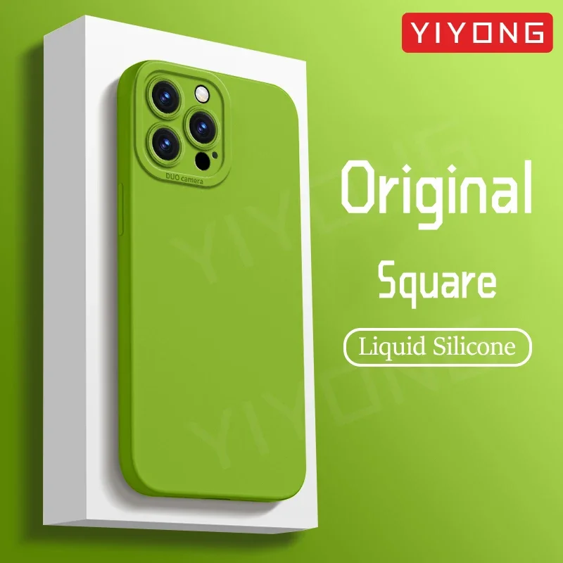 Квадратный жидкий силиконовый мягкий чехол YIYONG для iPhone 15 14 13 12 11 X XR XS Max iPhone13 Mini iPhone14 Plus, чехол