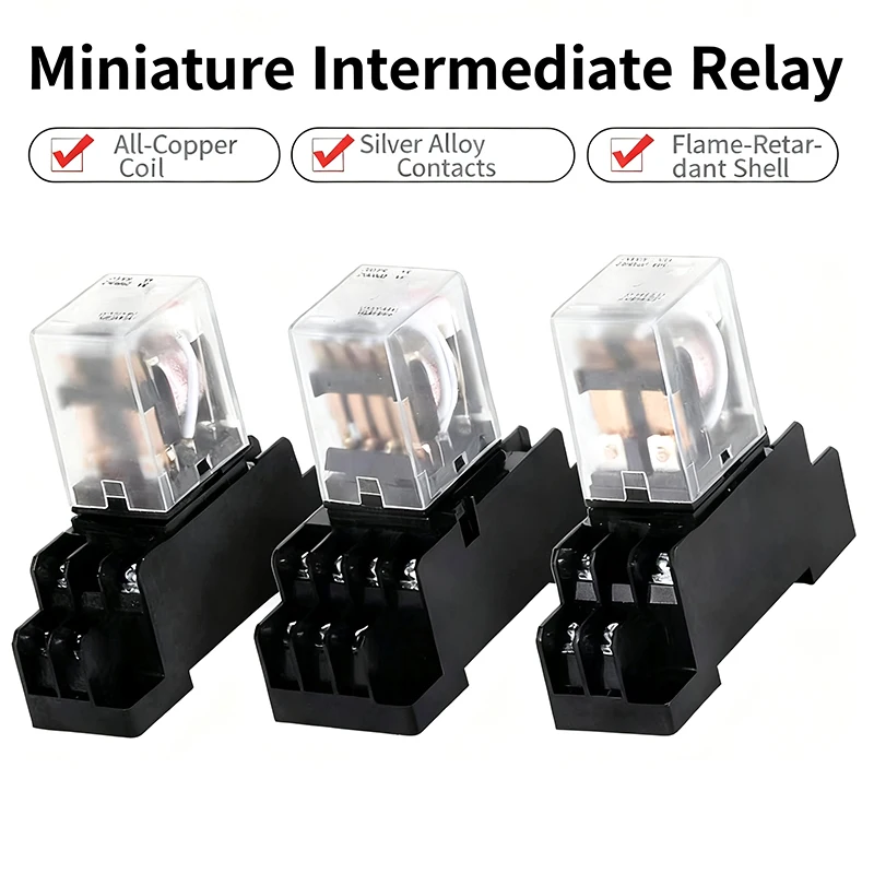 Micro Mini Electromagnetic Relay Switch MY2J MY2P HH52P DPDT 8 Pin 10A 250VAC with LED Socket Base AC DC 12V 24V 110V 220V High