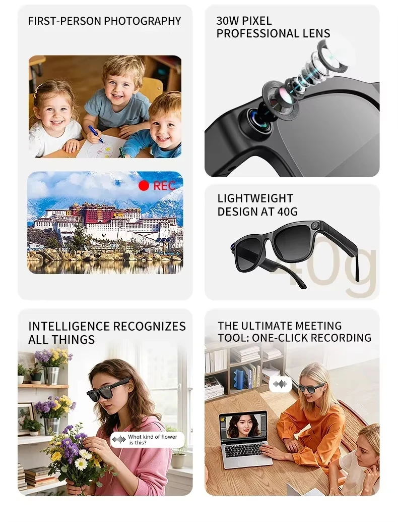 Lenovo AI Record Smart-Brille 2400W HD-Kamera Bluetooth KI-Sprachübersetzungsbrille Anruf-Sprachassistent Smart Lunettes – Detail 4