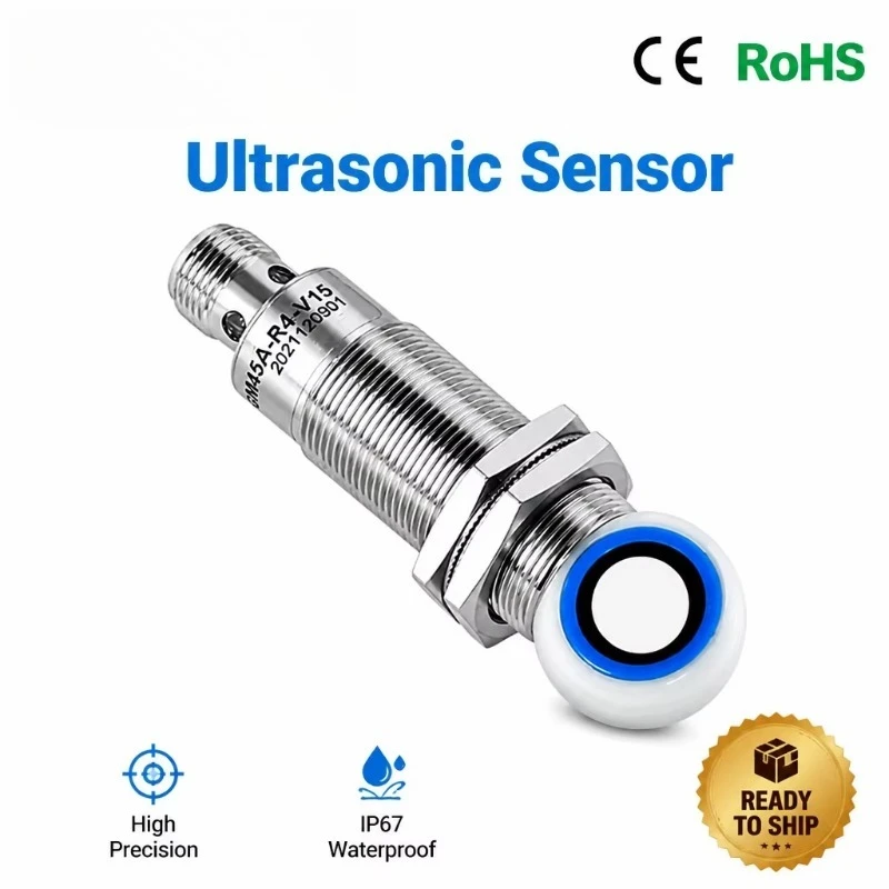 Small Blind Area Small Angle Millimeter Level High Precision Ultrasonic Elbow Distance Measuring Sensor IP67 Protection Strong