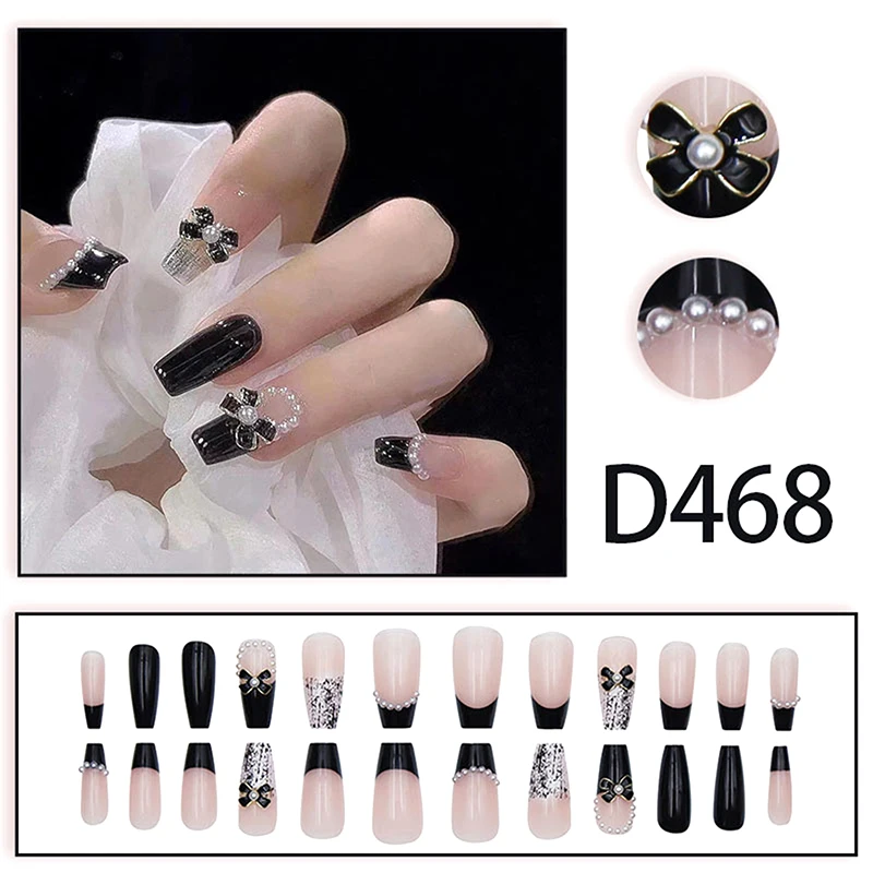 

24 шт., накладные ногти, румяна, розовый бант, бриллиантовый жемчуг, 3D дизайн, типсы с безвредными гладкими для женщин, накладные ногти «сделай сам»