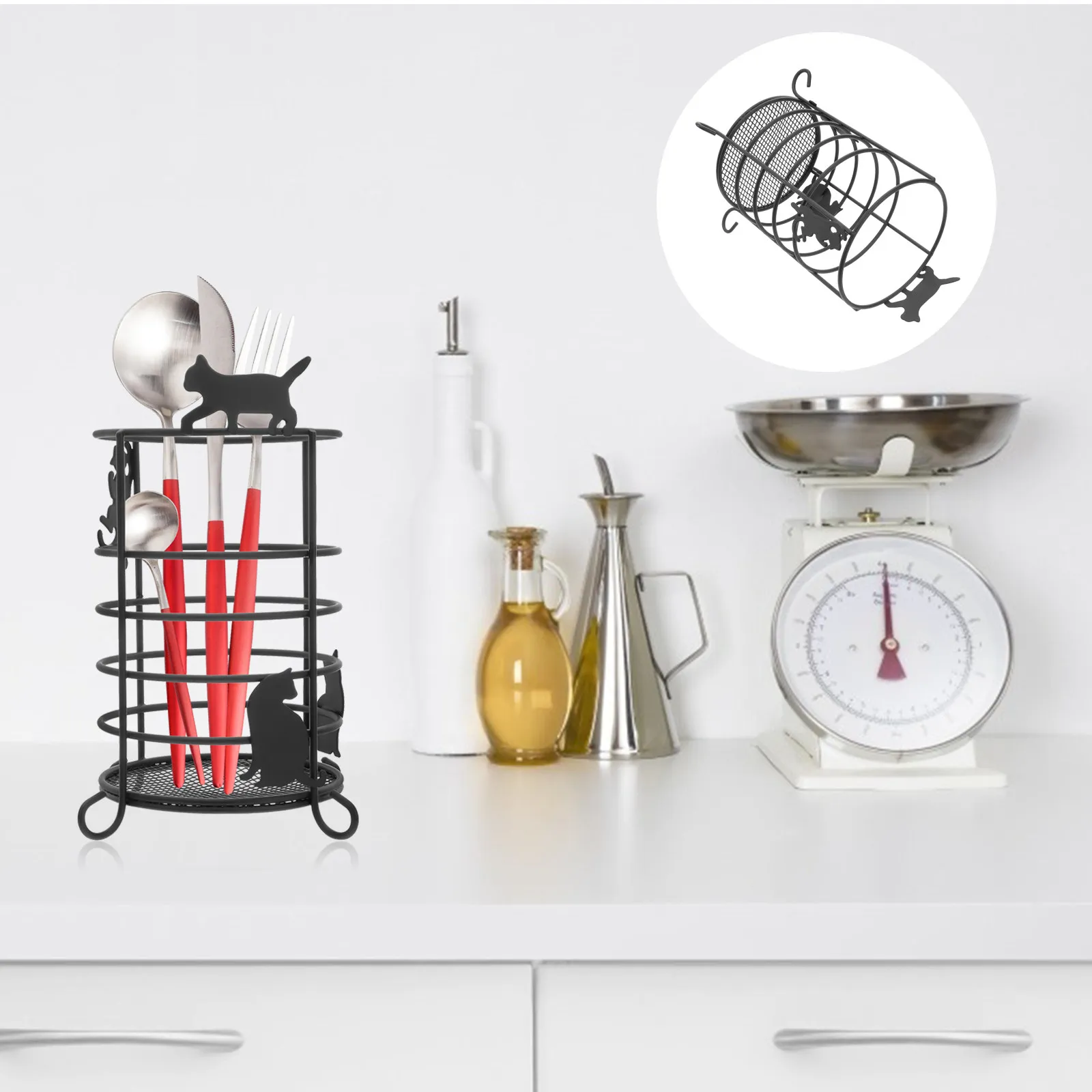 

Cat Shape Iron Chopsticks Holder Pen Storage Organizer for Kitchen Dining Table Desk Home Restaurant Dorm Camping Utensil