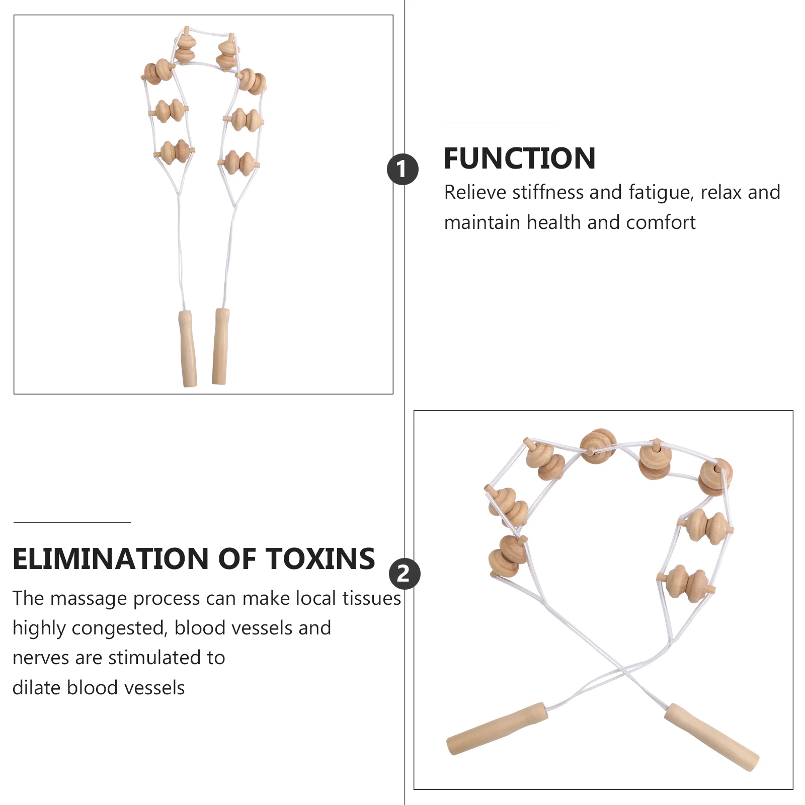 

Wooden Massage Roller Rope Portable Back Pain Relief Massager Tool Muscle Therapy Neck Shoulders Feet Arms Body Relaxation