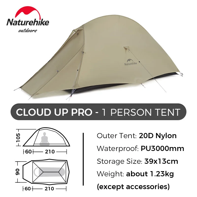 Naturehike Cloud Up Pro 1, 2 y 3 personas, tienda de campaña al aire libre, tienda ultraligera impermeable, tienda de campaña independiente para senderismo y mochilero