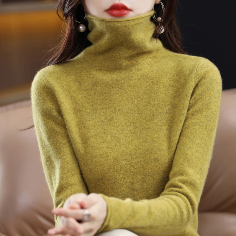 100% Merino Wool Cashmere Turtleneck Sweater For Women New Fall/Winter Solid Color Pullover Warm Sweater Jacket For Women