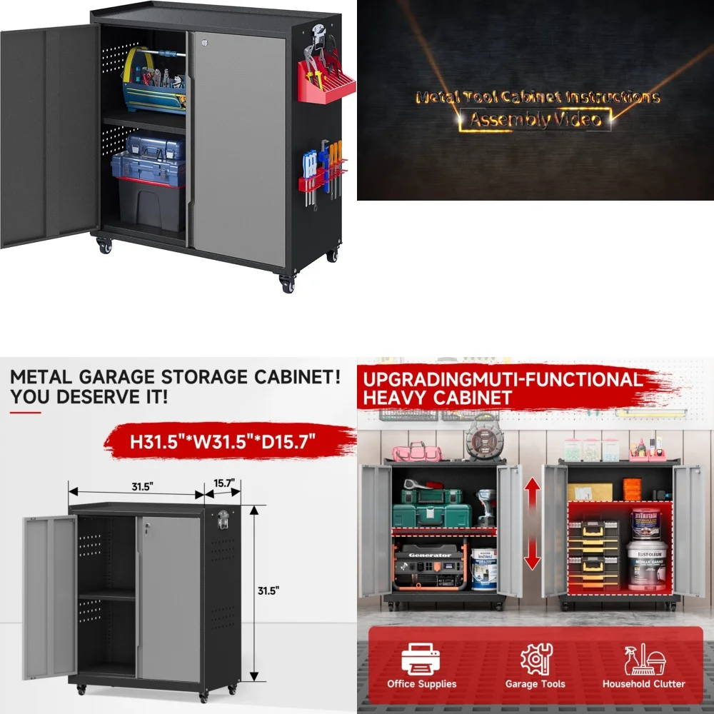 

Tool BoxRolling Garage Tool Chest Metal Storage Cabinet with Lock and Wheels