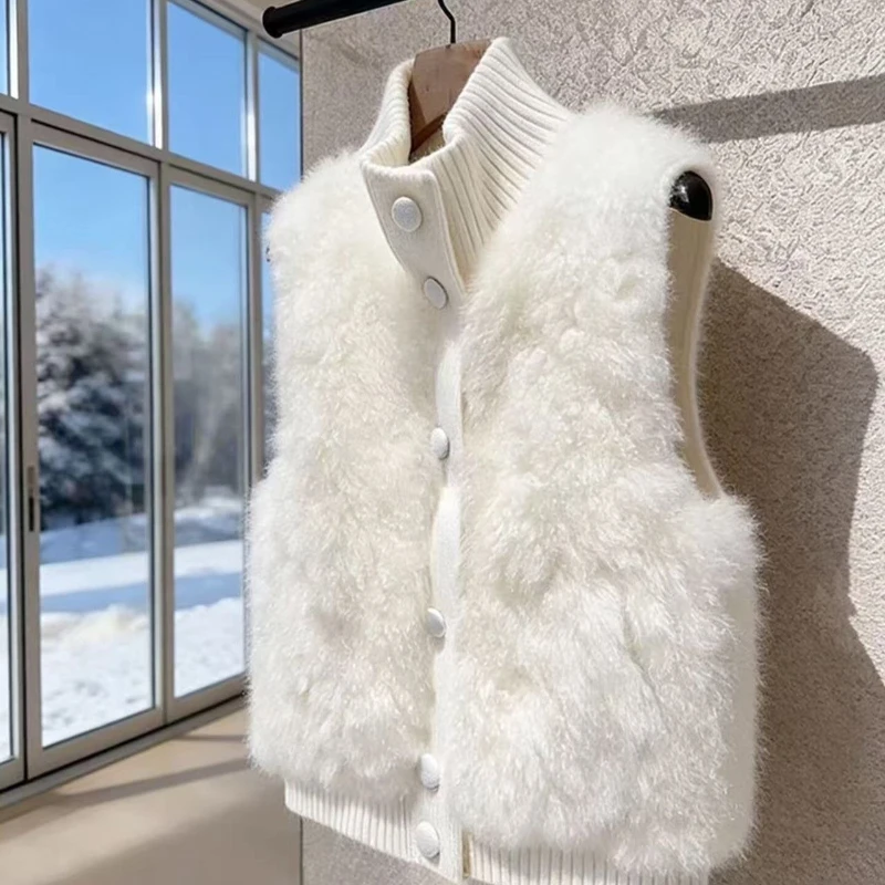Fluffy Moda Fashion Light Luxury Coat Premium Elegant Knit Patchwork Slim Hong Style Literary Simple