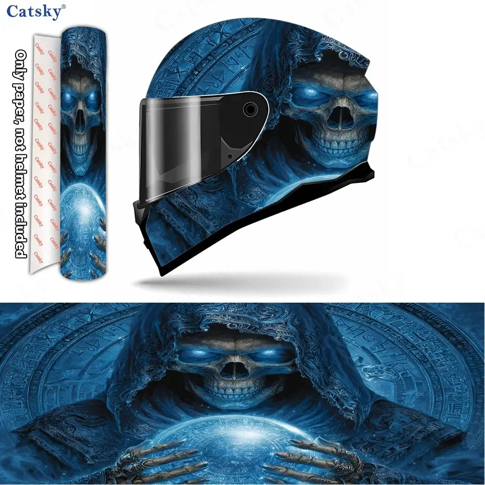 Adesivo de Capacete de Motocicleta PVC com Esqueleto de Bola de Cristal Olhos Azuis, Adesivo Autoadesivo à Prova d'Água, Película Decorativa Resistent