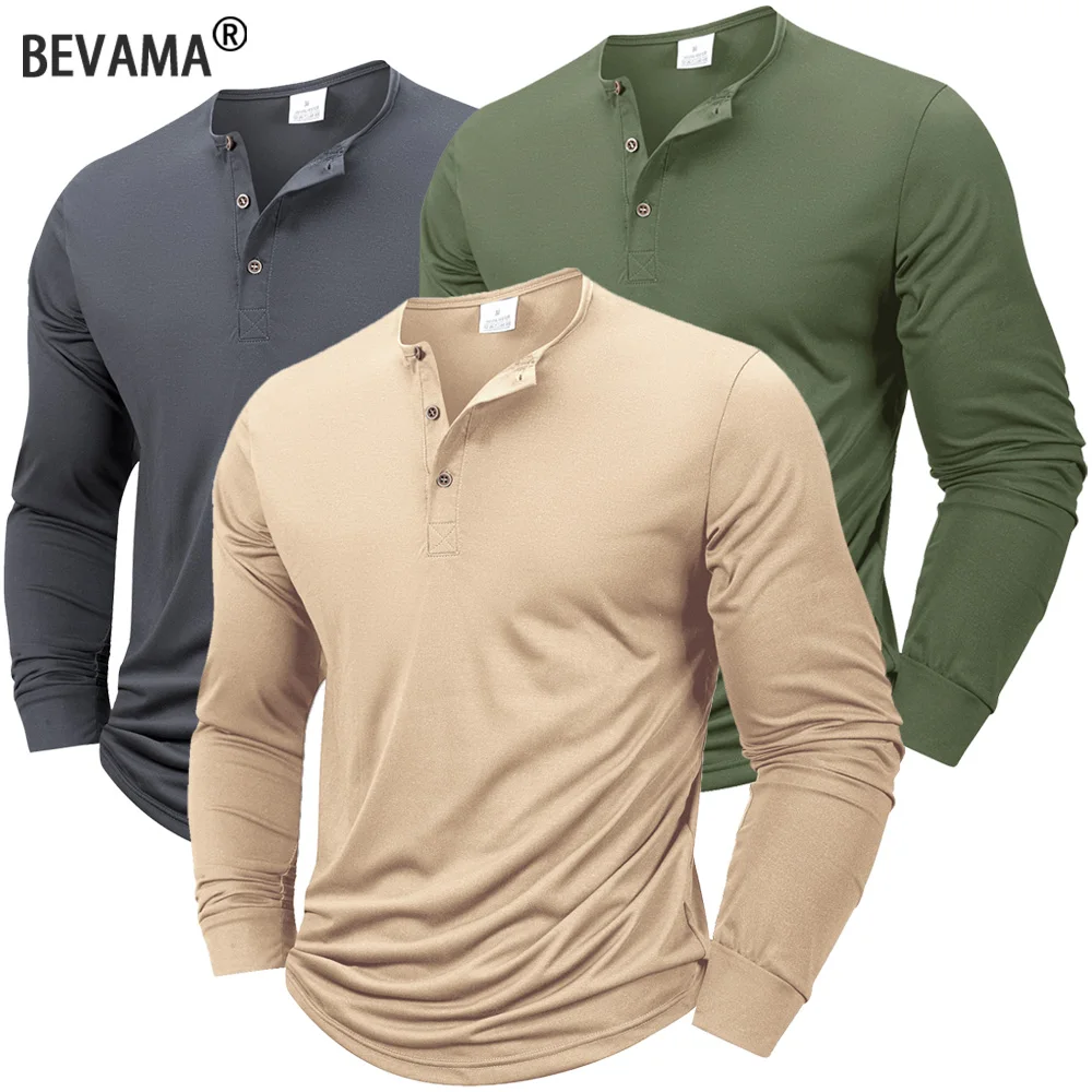 Langärmliges Herren-T-Shirt mit Henley-Ausschnitt, Knopfleiste, einfarbig, lässiges Sport-T-Shirt, lässiges, gemütliches T-Shirt mit hoher Elastizität