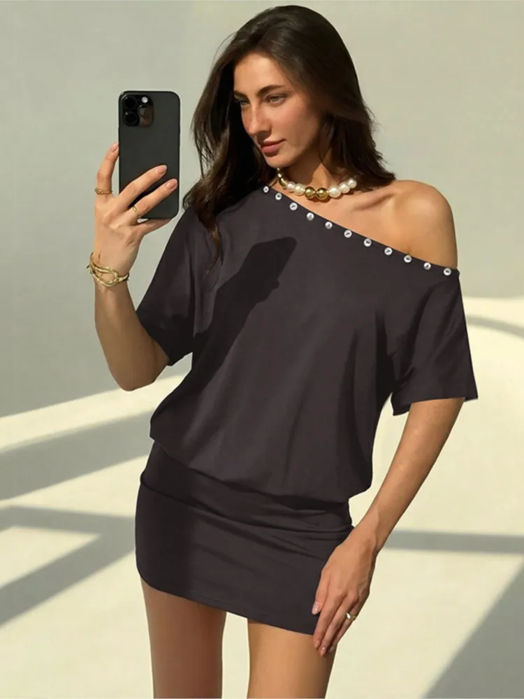 

New Off-shoulder Party Dresses For Woman Package Hip Evening Dress Off Shoulder Short Sleeves Fashion Bodycon temperament Trendy