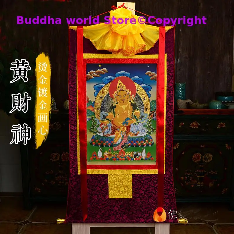 Wholesale Buddhist supplie HOME temple Efficacious talisman GOOD LUCK God of wealth Yellow Jambhala Thang-ga Thangka painting