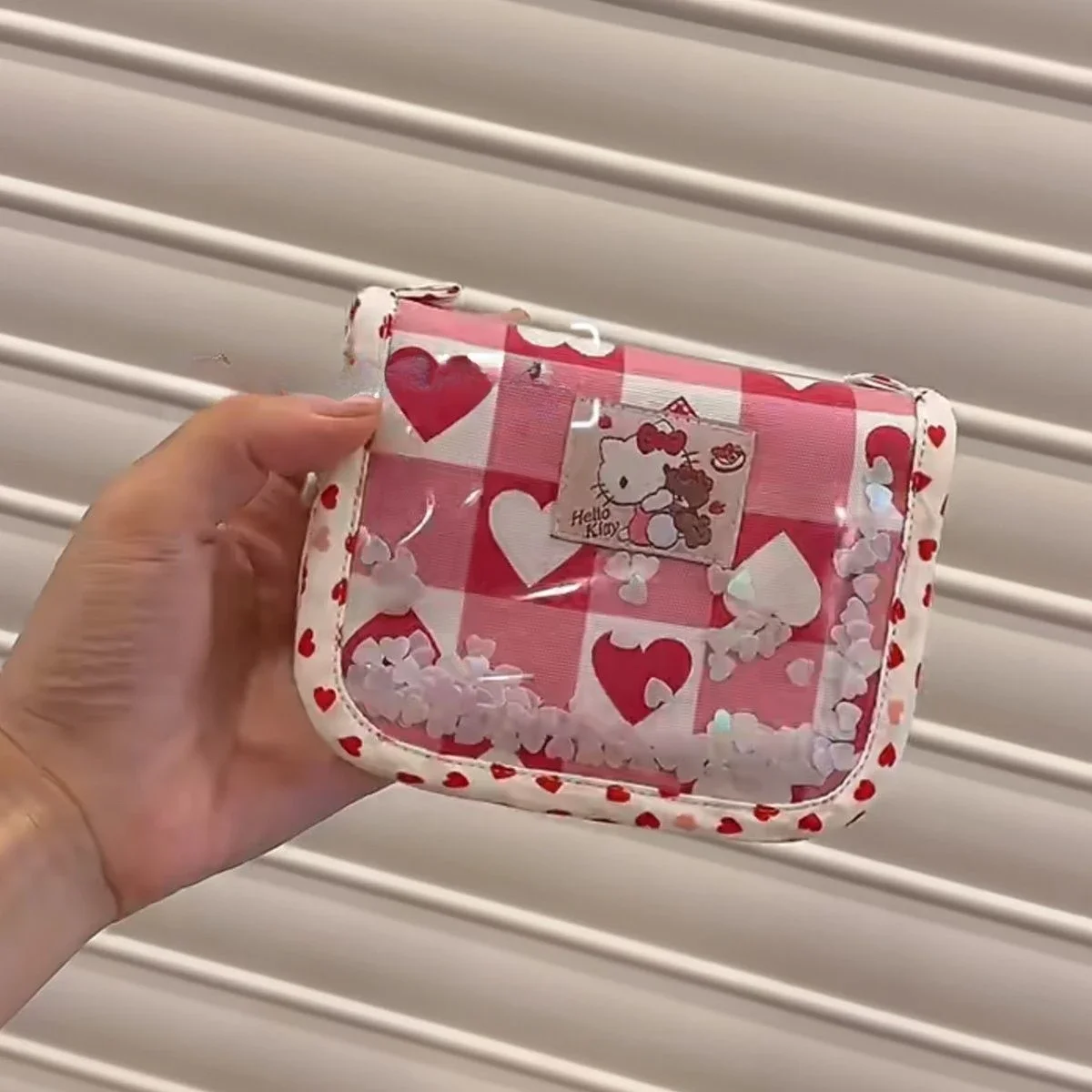 Hello Kitty-Mini billetera de 50 años para chica, bolsa de almacenamiento de accesorios versátil, tarjetero transparente de dibujos animados, monedero, regalos de navidad