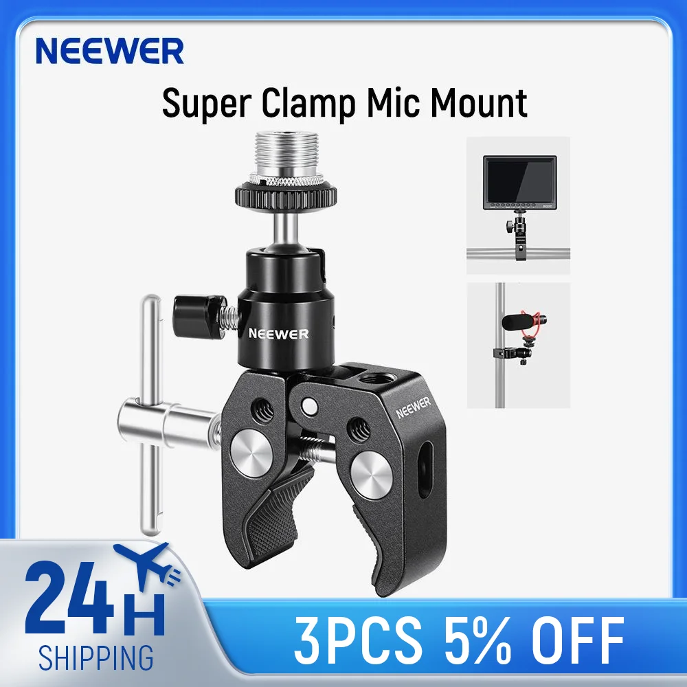 Neewer Crab Clamp Articulated Mini Ball Head, Super Clamp Mic Mount with 1/4