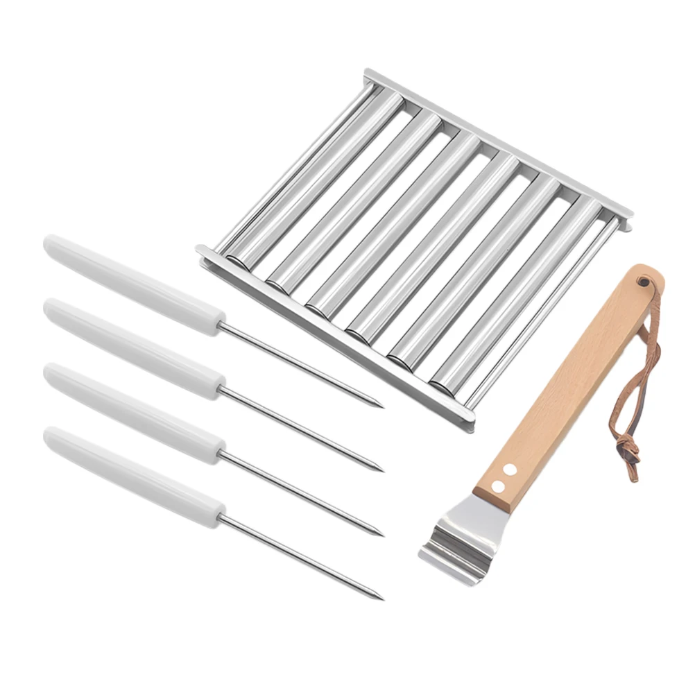 

Five Piece Set Stainless Steel BBQ Rack Hot Dog Sausage Grill Camping Outdoor Tools Skewers Detachable Design Easy Clean