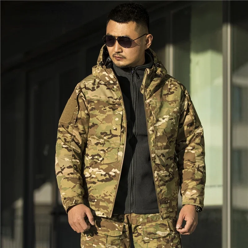 Winter Heat Reflection Tactics Hooded Cotton Jacket Men's Outdoor Warmth Windproof Camo Coat Waterproof Jacket Men