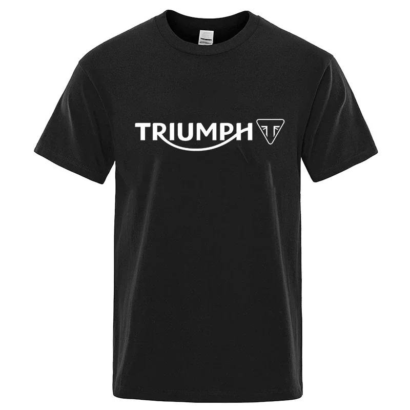 Retro Triumphs Motorcycle Rider Print T-Shirt Loose Casual Men Women O-neck Short Sleeved Fashion Brand Cotton T-shirts Unisex