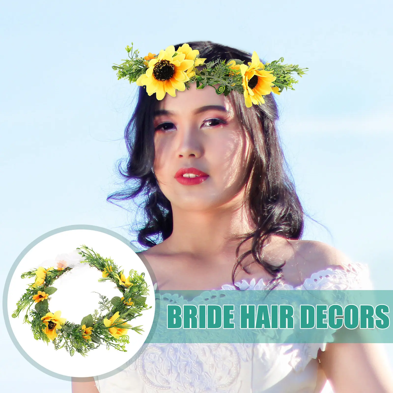 Artificial Flower Wreath For Wedding Hair Accessory New Year Party Headband Sunflower Garland Elegant Charming