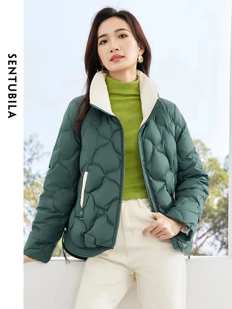 

SENTUBILA Women Puffer Down Jackets Lightweight Short Down Coats 2024 Winter Clothes Stand Collar Zip up Outerwears W44Y58460X