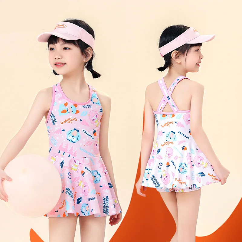 

2024 New Girls' One-piece Swimsuit Cartoon Children's Swim Dress Set Summer Cute Swim Shorts Children's Small Fresh Swimsuit