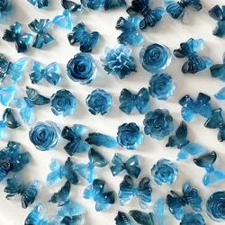 10pcs Kawaii Gradient Blue Nail Art Charms Japanese Flower Butterfly Bow Design Nail Decoration DIY Manicure Jewelry Accessories