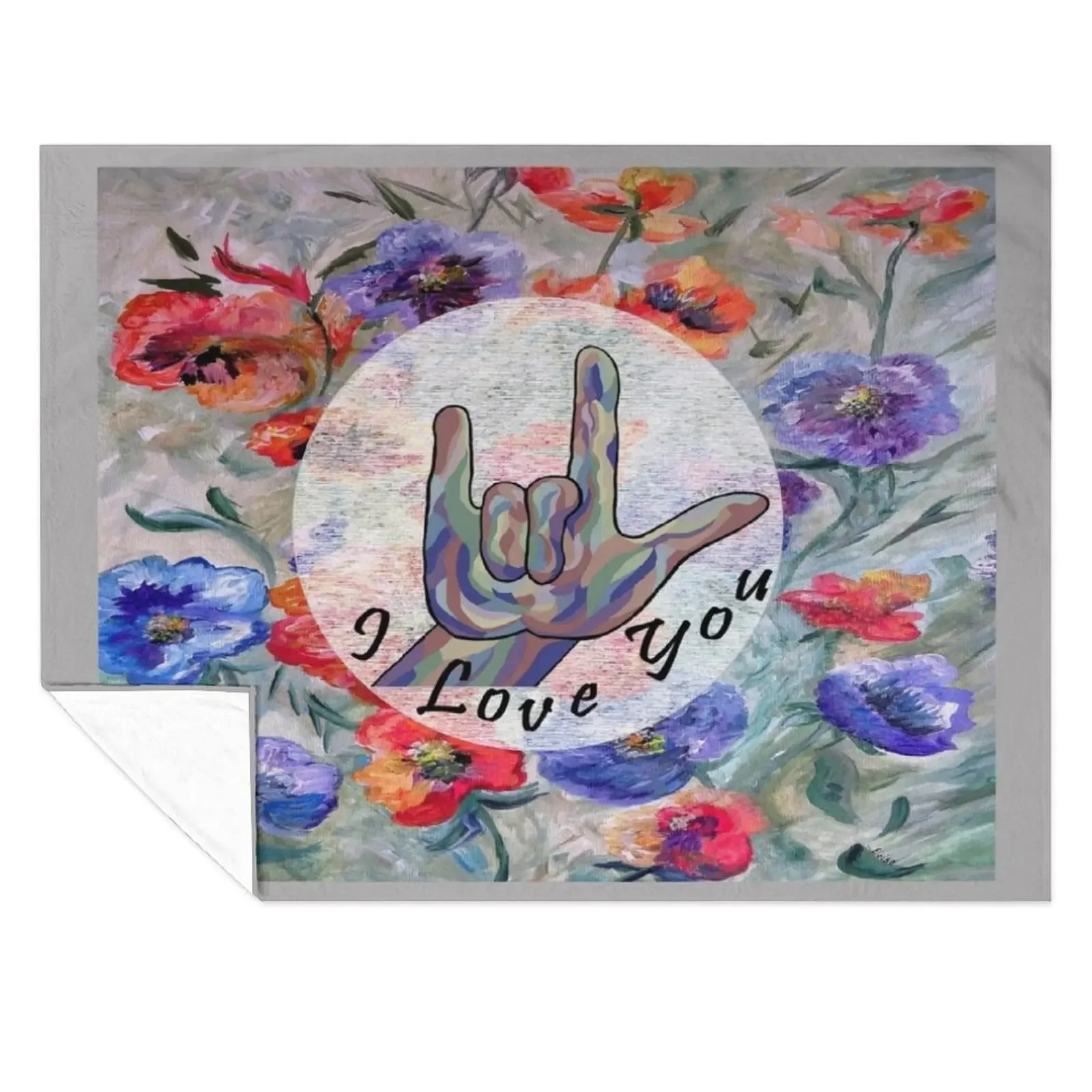 

ASL Flowers and I Love You Throw Blanket Cute Plaid Hairy Furry Tourist Blankets