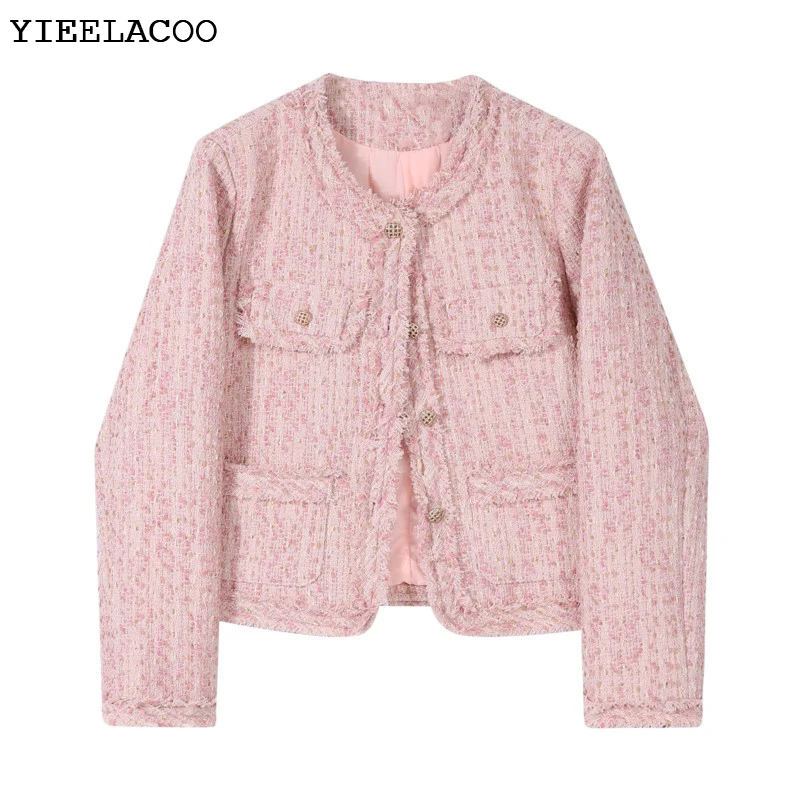 

Pink tweed jacket fragrance, autumn/winter women's jacket Coat One piece classic jacket