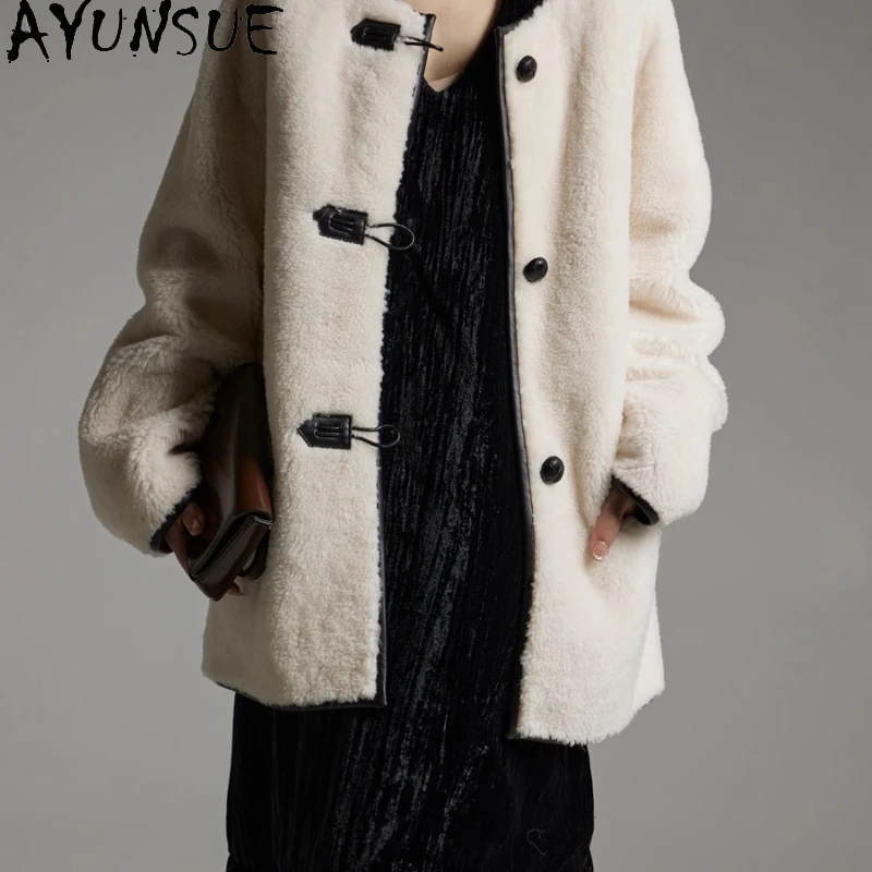 AYUNSUE Natürlicher Schaffell-Pelzmantel für Damen, mittellang, luxuriöse Echtlederjacke, warme Winterkleidung, 2025, weiblich, Servies Sierra