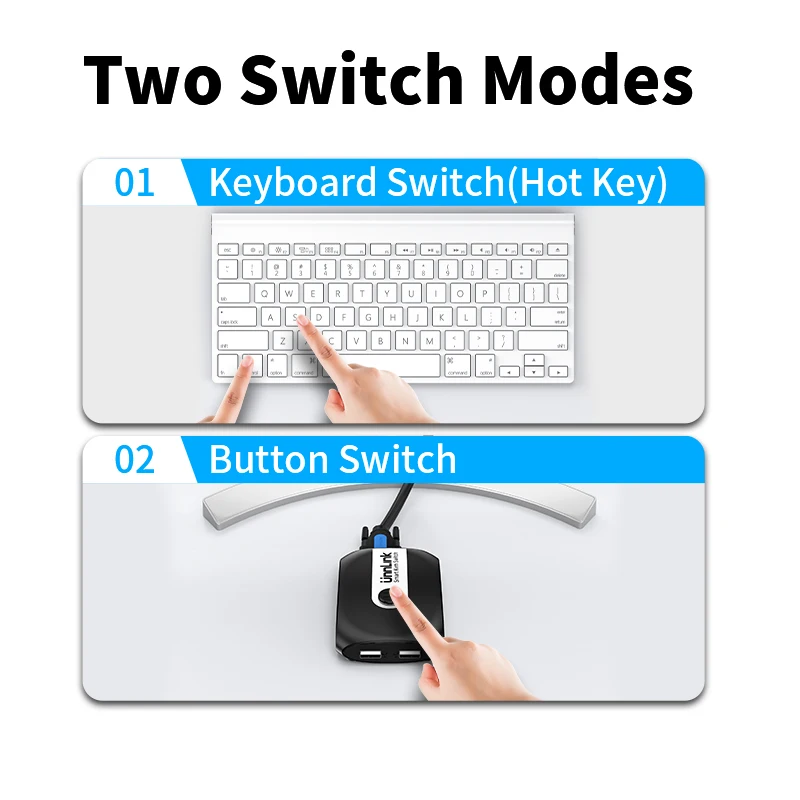 Unnlink Hot Key Vga Kvm Switch 2 In 1 Out 1080P60Hz Video Switcher Met Controller Voor Pc Laptop Tv monitor Projector