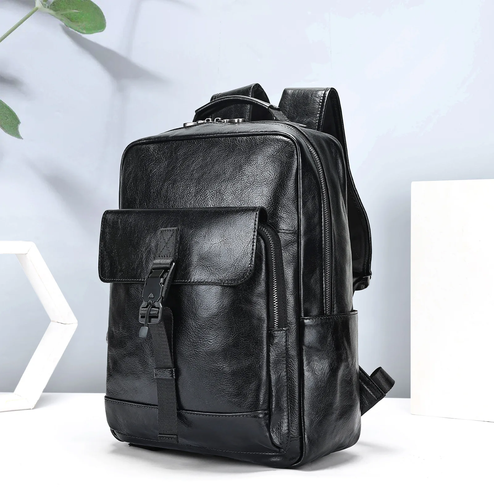

Leather Backpack Men's Cowhide Backpack Student Bag Large Capacity Travel Bag Plant Tanned Leather Premium Computer Bag