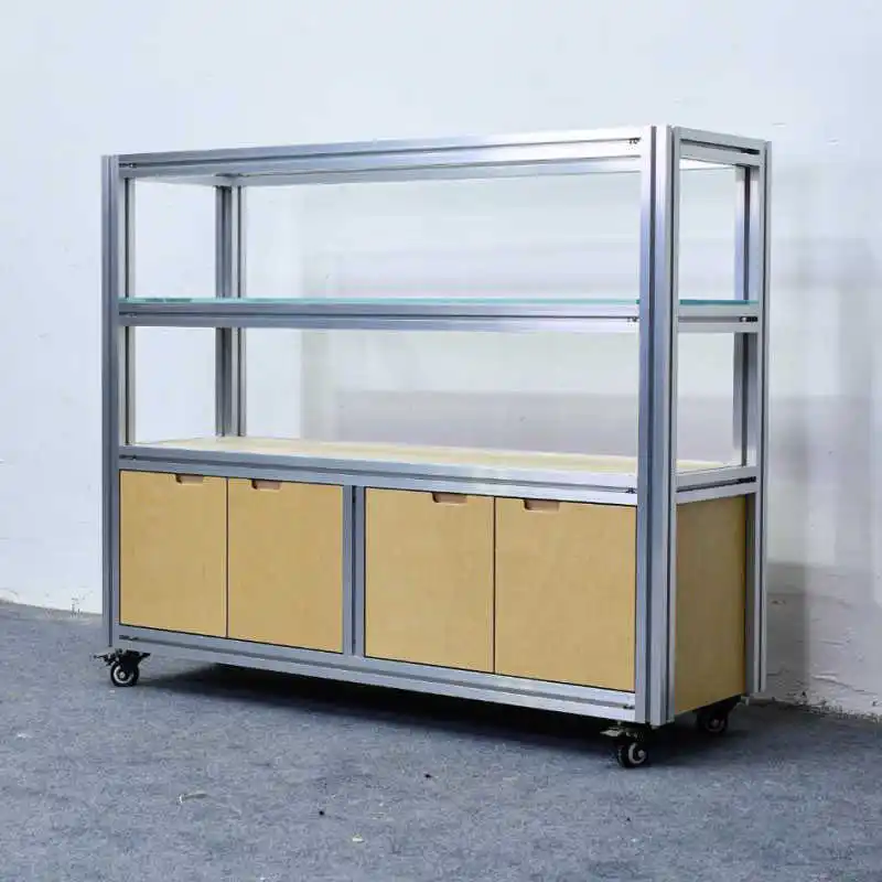 

Aluminum alloy birch with glass shelf display case display shelf multi-layer bedside table product sample