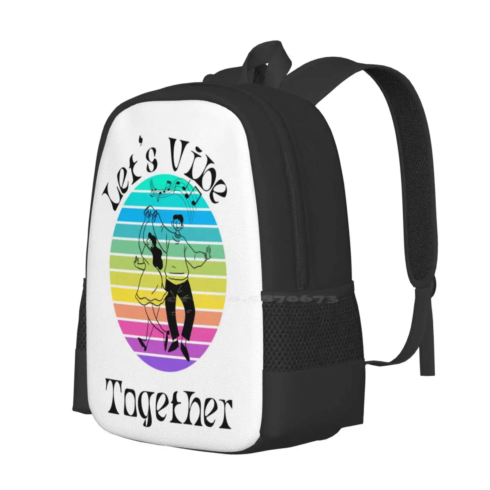 Lets'S Vibe School Bag Big Capacity Backpack Laptop Music Dancing Couple Give Me A Colorful Bladadesign Dancing Together Dance