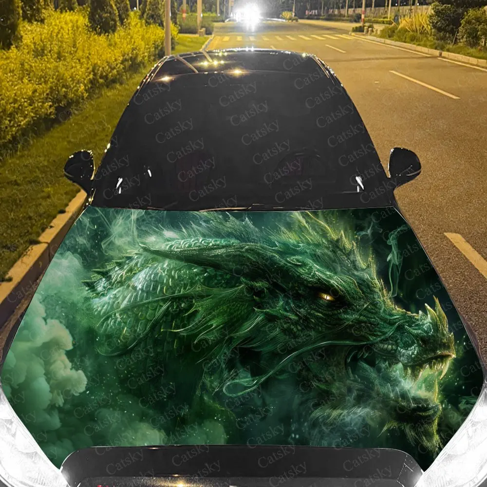 

Mesmerizing Green Dragon Car Hood Stickers - Self-Adhesive, Waterproof and Durable Vinyl Wrap, Decorate And Protect Your Car - T