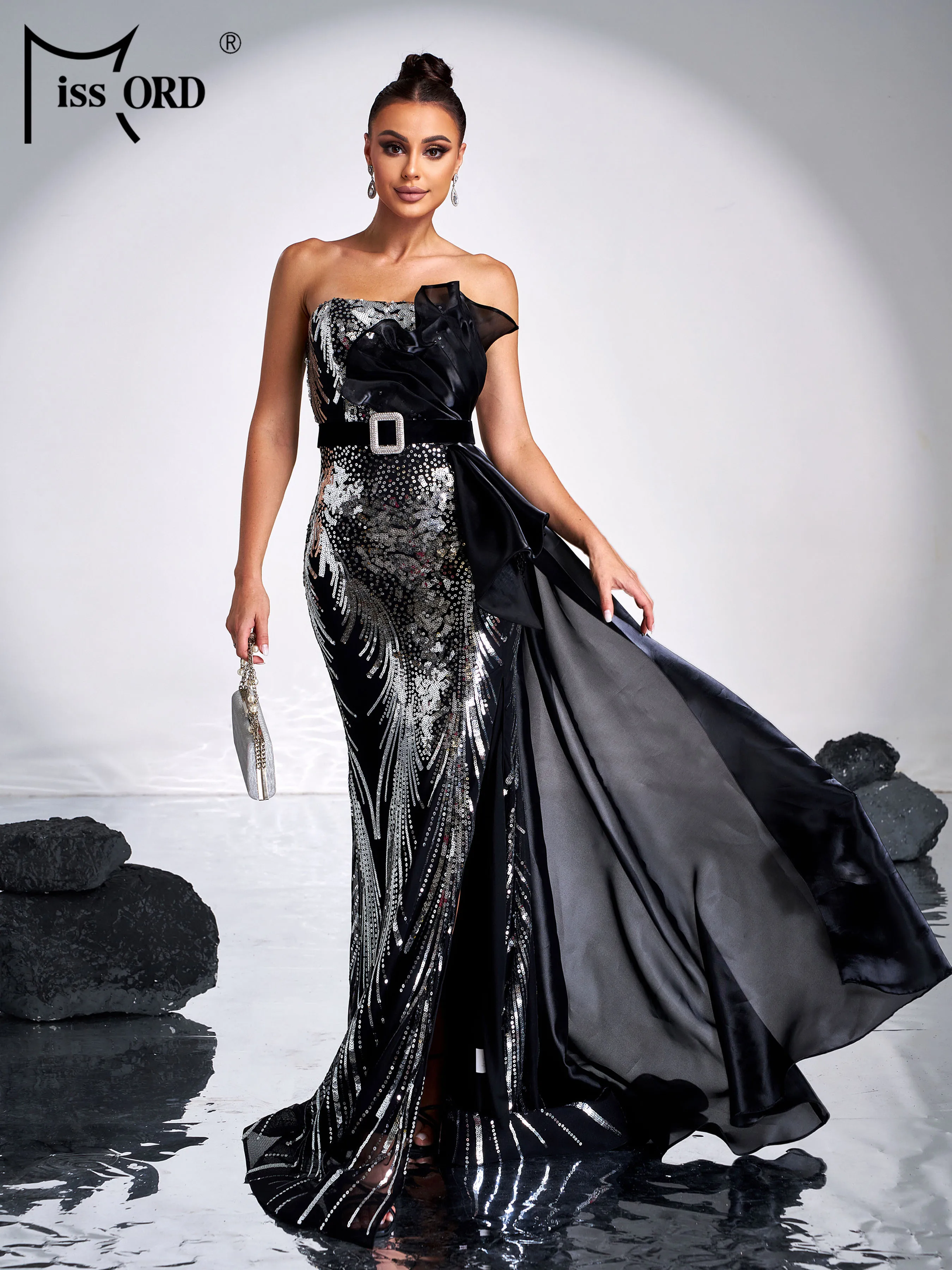 

Missord New 2025 Strapless Sequin Split Evening Gown Wedding Birthday Party Graduation Chic Elegant Woman Maxi Winter Dress