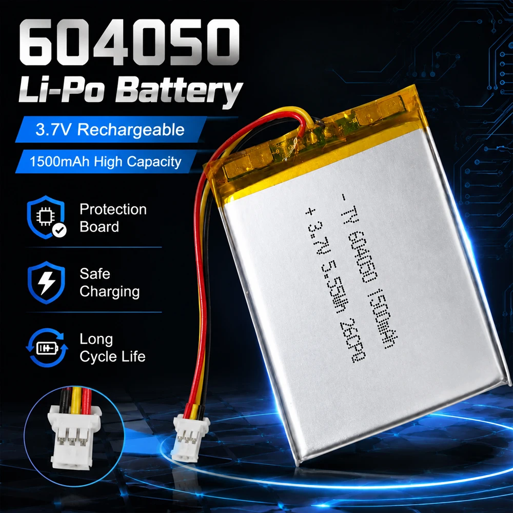 3.7V 1500mAh LiPo Battery 604050 Rechargeable Lithium Polymer Battery with Protection Board for Smart Devices