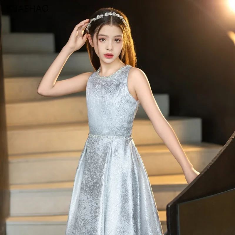 ICJAEHAO 2024 Girls Middle and Big Children Piano Host Princess Dress Violin Performance Recitation Table Performance Evening