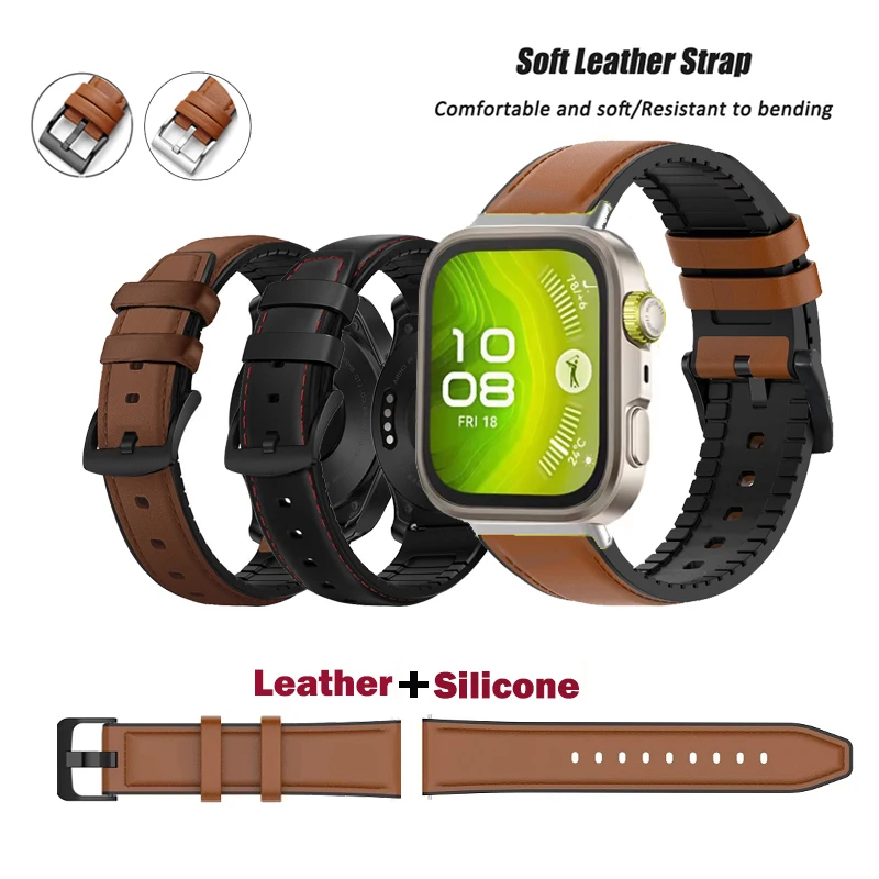

Strap Genuine Leather Silicone Band For Huawei Watch Fit 4 / Fit4 pro / Fit 2 3 4 Fit3 With Connector