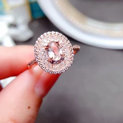 Luxury Morganite Ring for Engagement 100% Natural Pink Beryl Silver Ring 925 Silver Real Morganite Jewelry