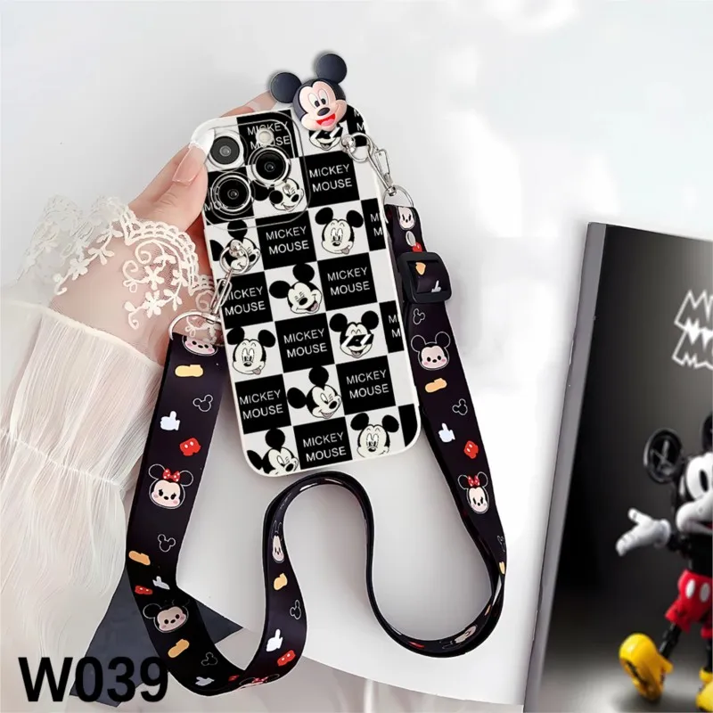 Capa Infantil Mickey Minnie para Samsung Galaxy S10 S20 S21 Plus Lite J2 Prime J4 PLUS J5 PRO J6 Prime J7 NOTE10 com Cordão