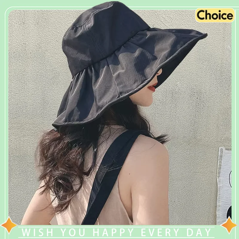 

UPF50+ UV Protection Wide Brim Sun Hat for Women, Summer Face Covering Outdoor Beach Sunscreen Hat with Black Lining
