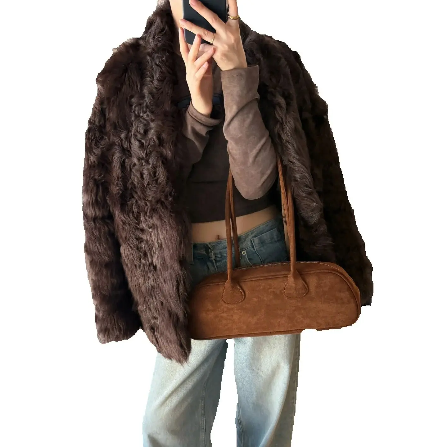 Hoogwaardig oud geld 2025, nieuwe halflange schapenvachtjas met krullende wol, lamsvachtwol en klein meerschapenbont voor dames