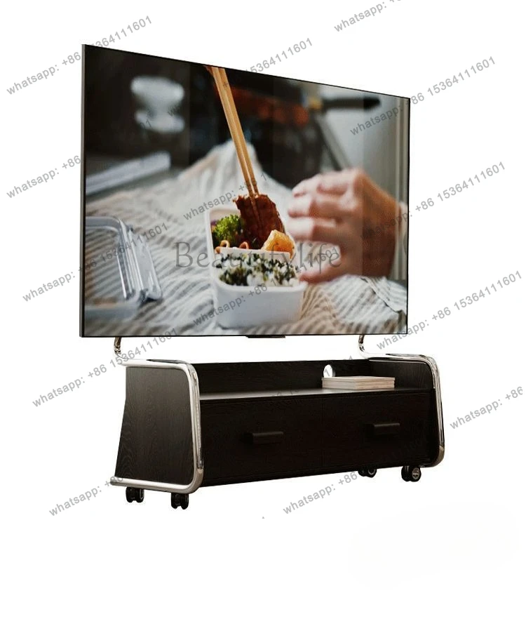 

TV cabinet creative movable hanger with wheels Nordic retro solid wood TV stand, living room home floor