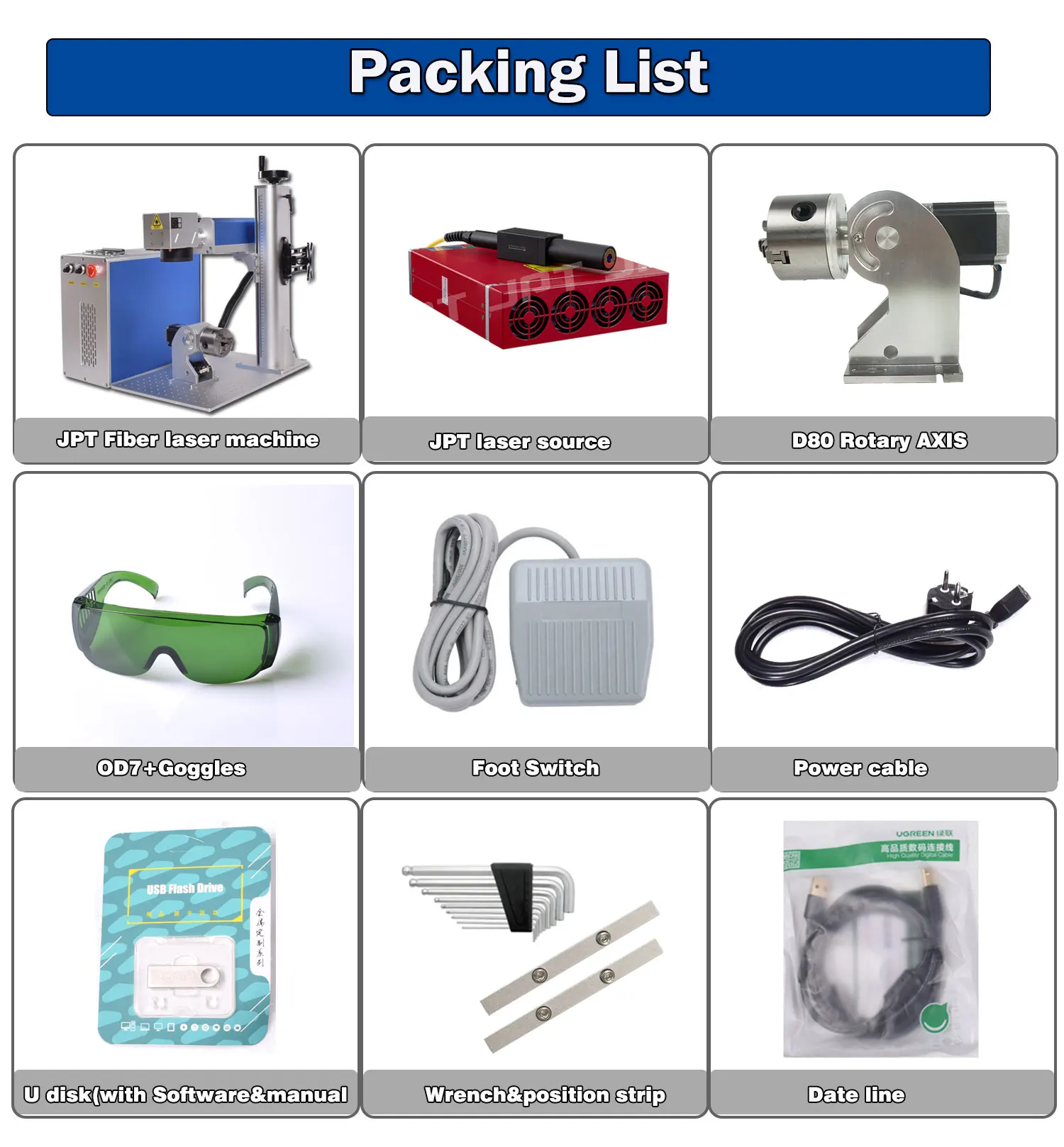 3D JPT Mopa E2 60W/100W/200W Air-cooled Portable Fibre Laser Marking Machine Laser Engraving Machine No Harming On the Substrate